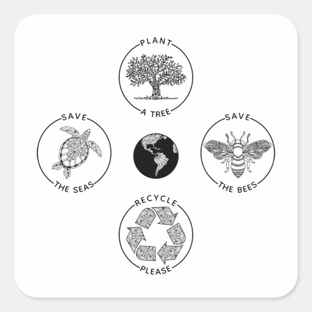 Adesivo Quadrado Dia da Terra Salve o Planeta (Frente)