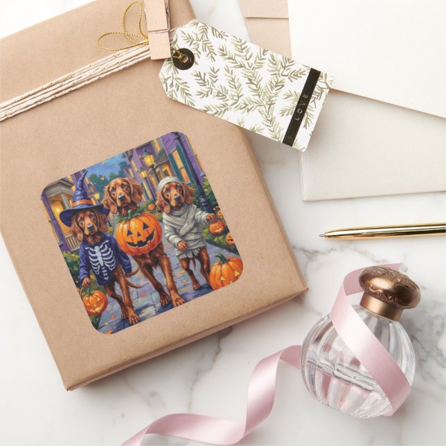 Adesivo Quadrado Dia das Bruxas de Truque ou Tratamento do Setter V (Presentear)