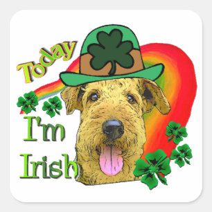 Adesivo Quadrado Dia de Airedale Terrier St Patrick