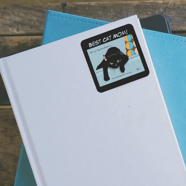 Adesivo Quadrado Dia de as mães de Gato Negro (Criador carregado)