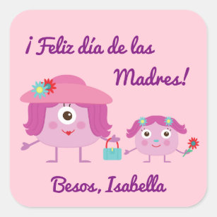 Adesivo Quadrado Dia de as mães espanhol com monstros