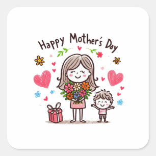 Adesivo Quadrado Dia de as mães Feliz