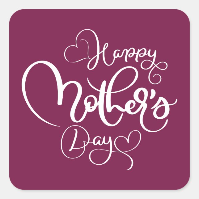 Adesivo Quadrado Dia de as mães Feliz de Plum Roxo bonito (Frente)