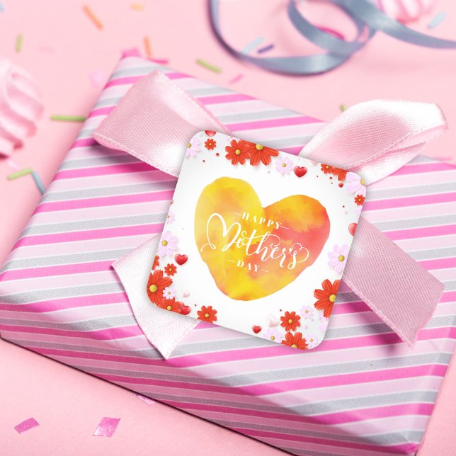 Adesivo Quadrado Dia de as mães Feliz Floral, Melhor Mãe Nunca (Criador carregado)