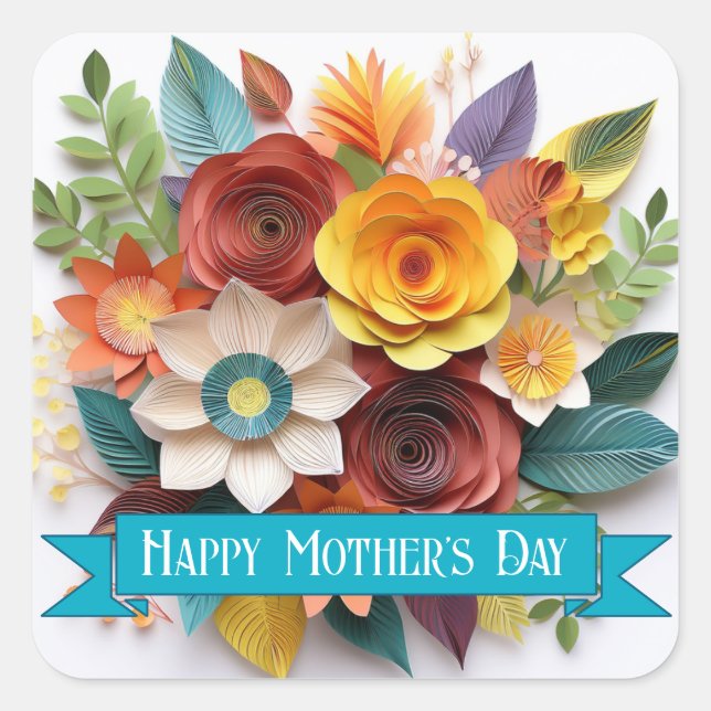 Adesivo Quadrado Dia de as mães Floral do Estilo Origami (Frente)