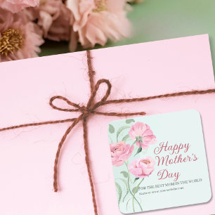 Adesivo Quadrado Dia de as mães Floral Verde Rosa Elegante
