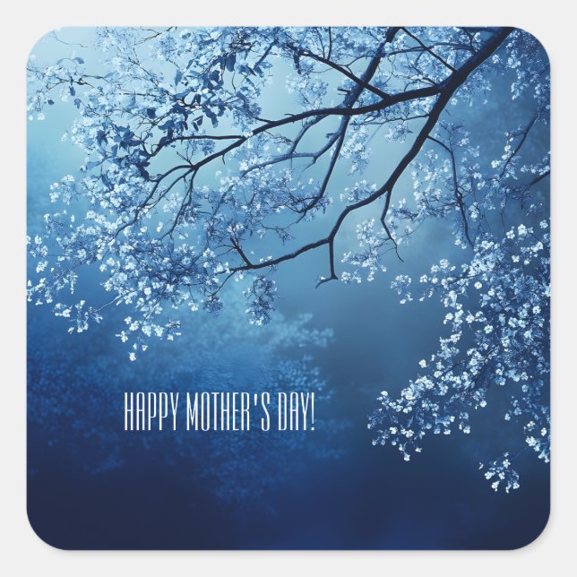 Adesivo Quadrado Dia de as mães Gêmeo da Árvore Azul (Frente)