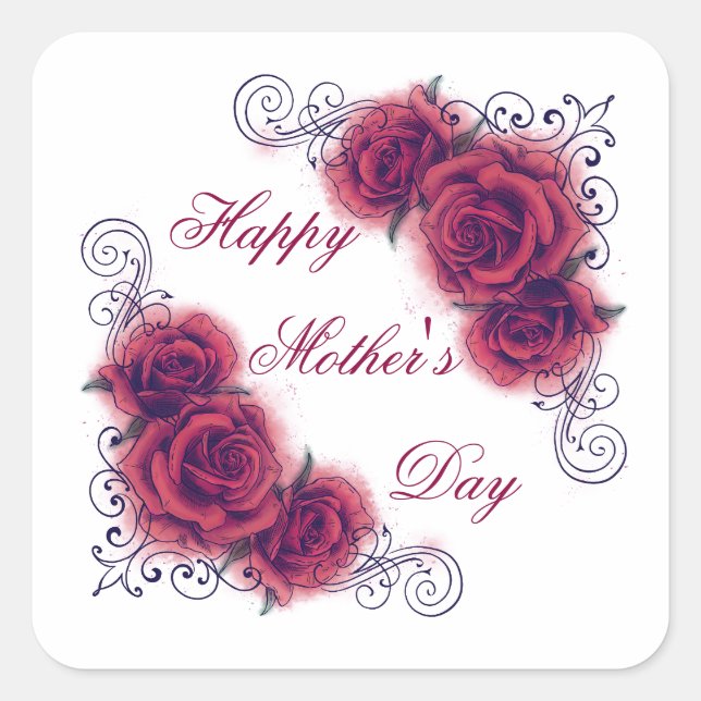 Adesivo Quadrado Dia de as mães Rosa de Aquarela (Frente)