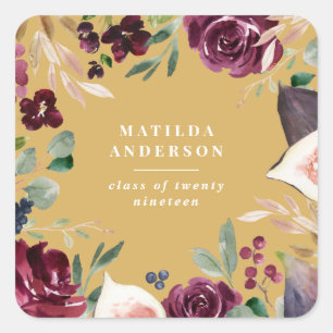 Adesivo Quadrado Dia de graduação floral de aquarela