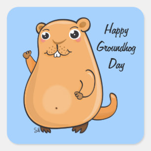Adesivo Quadrado Dia de Groundhog feliz
