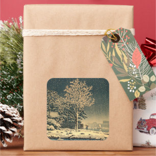 Adesivo Quadrado Dia de inverno no Rio Sumida, no Japão