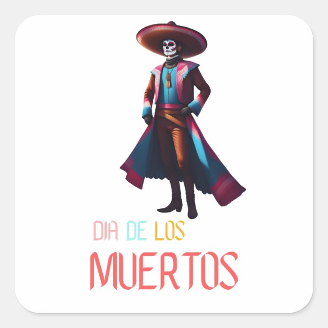 Adesivo Quadrado Dia de los Muertos Charro (Frente)