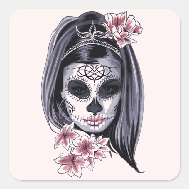 Adesivo Quadrado Dia De Los Muertos Da Catrina Morta Pintada (Frente)