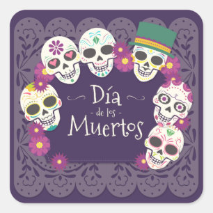 Adesivo Quadrado Dia de los Muertos das máscaras do crânio morto
