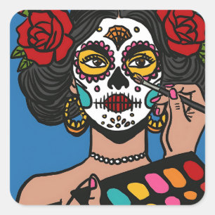 Adesivo Quadrado Dia de los Muertos - Desenho da Mão