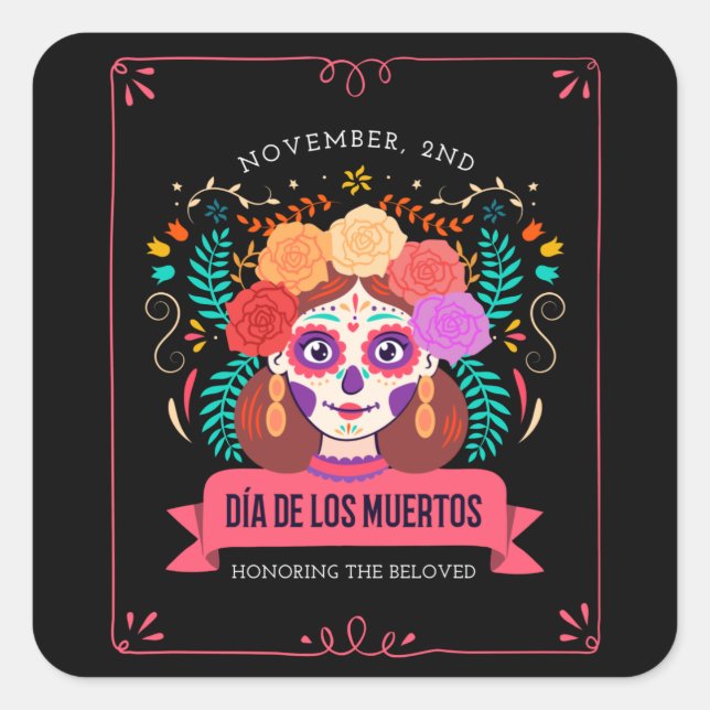 Adesivo Quadrado Dia de los muertos dos mortos (Frente)