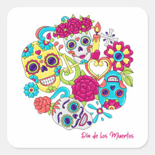 Adesivo Quadrado Dia de Los Muertos Skulls