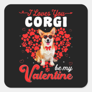 Adesivo Quadrado Dia de os namorados Corgi Tee Funny Dog Namorados