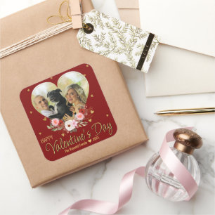 Adesivo Quadrado Dia de os namorados de Foto Coração Dourada Glitte