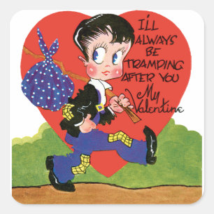 Adesivo Quadrado Dia de os namorados de Vintage, Coração de Hobo 