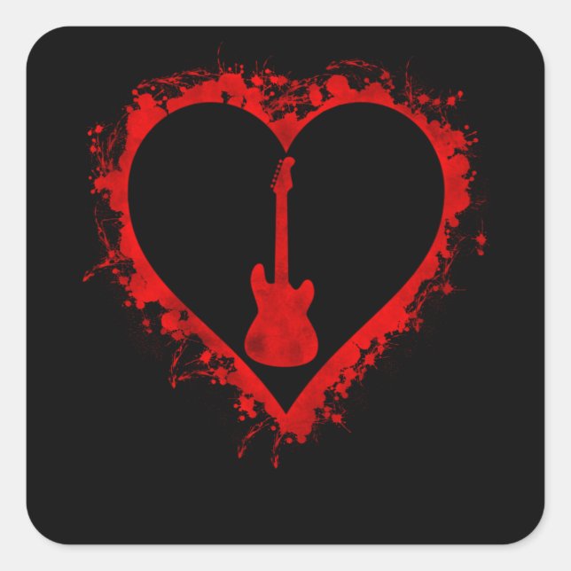 Adesivo Quadrado Dia de os namorados Heart Guitar Lover Musical Boy (Frente)