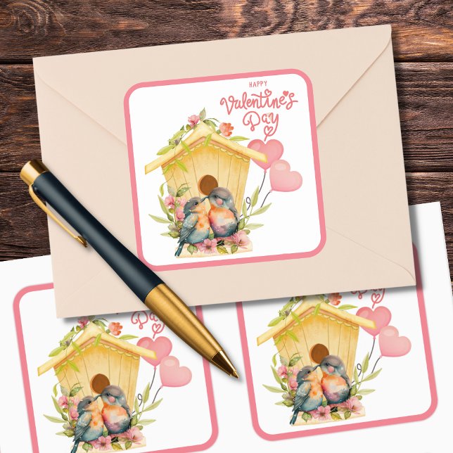 Adesivo Quadrado Dia de os namorados Lovebird (Criador carregado)