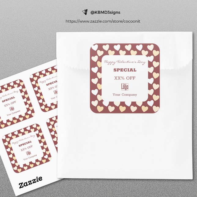 Adesivo Quadrado Dia de os namorados Moderno Especial Borgonha Bran (Modern Valentine's Day Special Burgundy White Square Sticker)