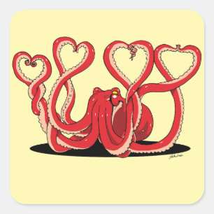 Adesivo Quadrado Dia de os namorados Octopus Hearts Sticker