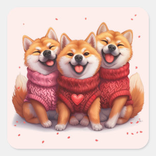Adesivo Quadrado Dia de os namorados Shiba Inu Dogs