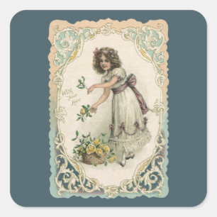 Adesivo Quadrado Dia de os namorados Vitoriano Vintage, Garota com 