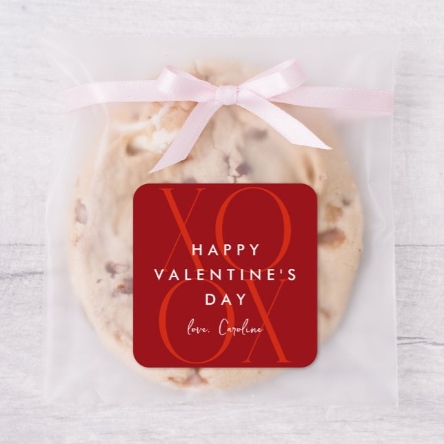 Adesivo Quadrado Dia de os namorados XOXO Moderno Vermelho (Criador carregado)