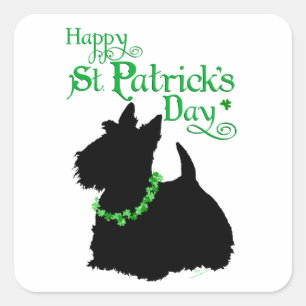 Adesivo Quadrado Día de San Patricio Scottish Terrier