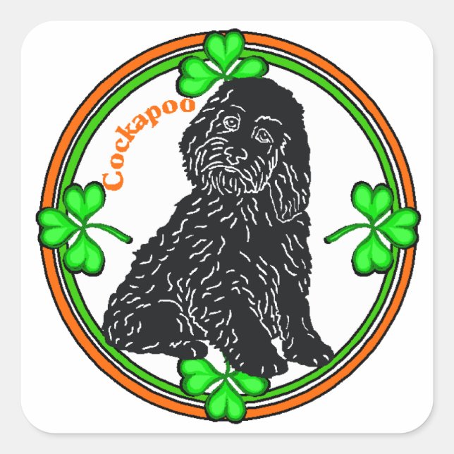 Adesivo Quadrado Dia de São Patrício de Cockapoo (Frente)