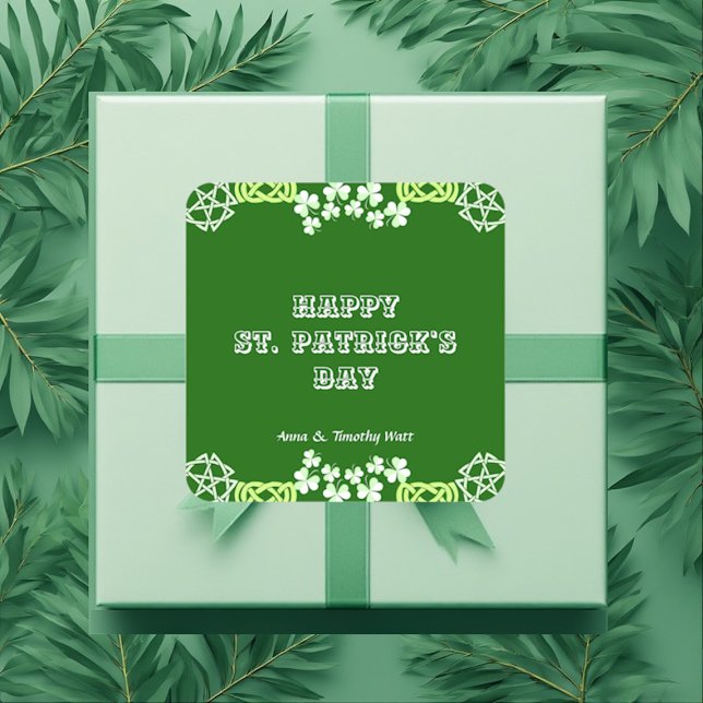 Adesivo Quadrado Dia de São Patrício Feliz Borda Celular de Shamroc (Happy St Patricks Day Celtic Lucky Shamrock Border Square Sticker)