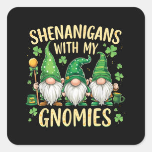 Adesivo Quadrado Dia de São Patrício Shamrock Gnome Sortudo