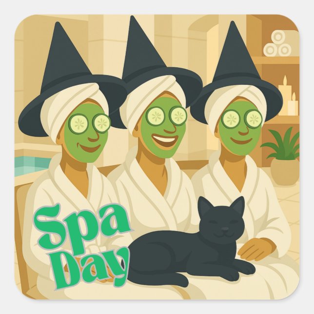 Adesivo Quadrado Dia de Spa das Bruxas Humor Divertido  (Frente)