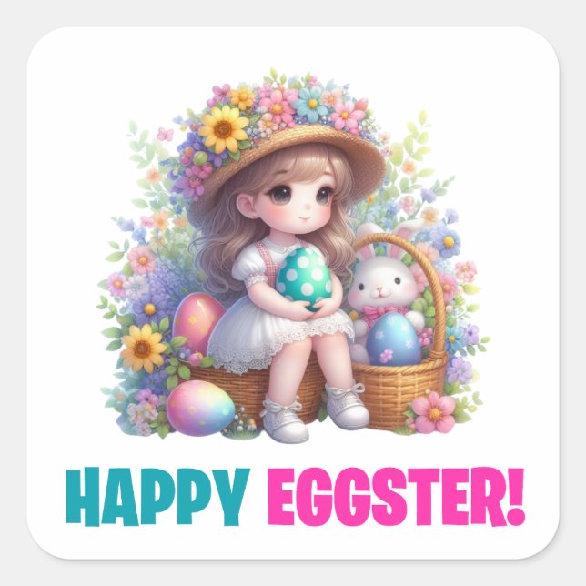 Adesivo Quadrado Dia do felz pascoa - Bebê bonito (Frente)