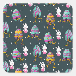 Adesivo Quadrado Dia do felz pascoa - Coelhinho Engraçado Deseja Pa
