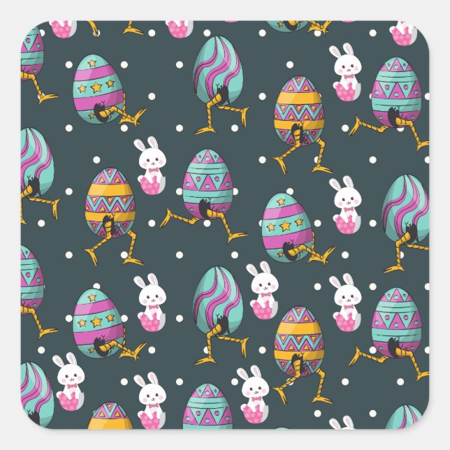 Adesivo Quadrado Dia do felz pascoa - Coelhinho Engraçado Deseja Pa (Frente)