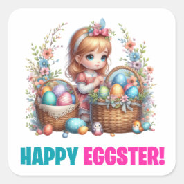 Adesivo Quadrado Dia do felz pascoa - Coelho bebê bonito