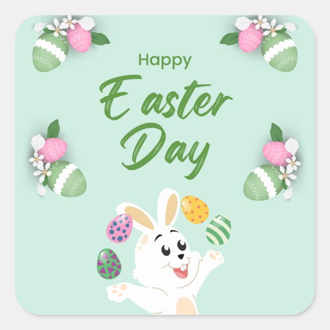 Adesivo Quadrado Dia do felz pascoa - Páscoa Engraçado De Coelhinho (Frente)