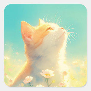 Adesivo Quadrado Dia do Sonho Acordado do Gato Laranja