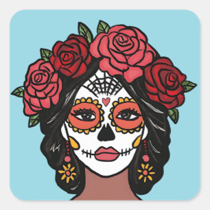 Adesivo Quadrado Dia dos Muertos da Catrina Morta