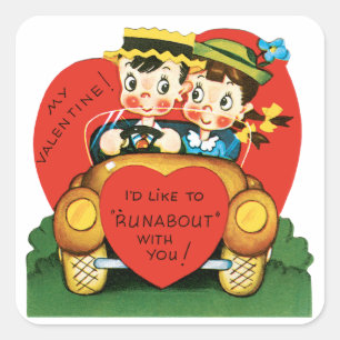 Adesivo Quadrado Dia dos Namorados Retrô, Casal Antigo em Carro