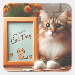 Adesivo Quadrado Dia Internacional da Gata
