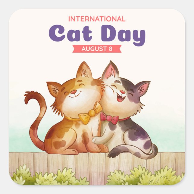 Adesivo Quadrado Dia Internacional da Gata (Frente)