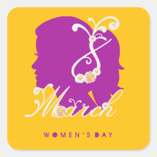 Adesivo Quadrado Dia Internacional da Mulher, 8 de março de 2025