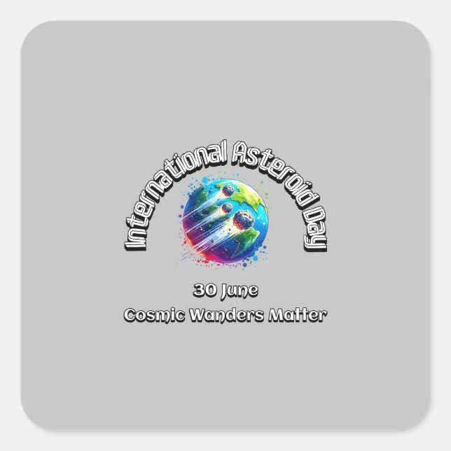 Adesivo Quadrado Dia Internacional do Asteroide. Matéria de Maravil (Frente)