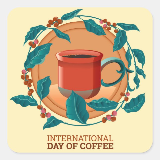 Adesivo Quadrado Dia Internacional do Café (Frente)