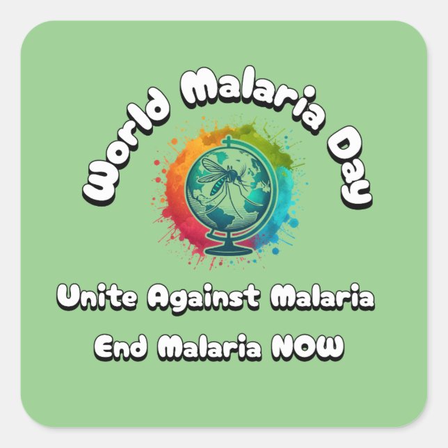 Adesivo Quadrado Dia Mundial da Malária - Unir Contra a Malária (Frente)